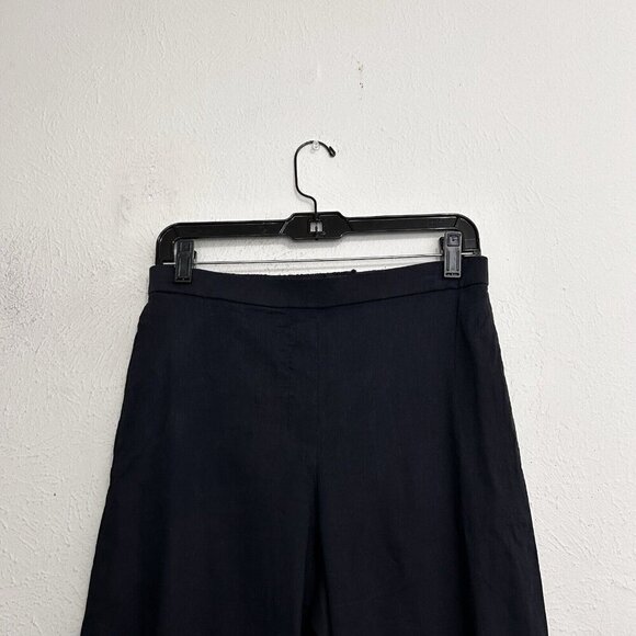 Theory Women’s Black High Slit Wide Leg Pants Linen Blend High Waist Pockets 6 - Picture 2 of 12
